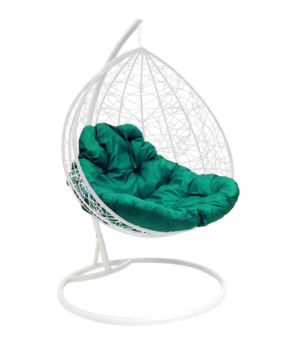 Подвесное кресло quot;Для двоихquot; Ротанг, с зелёной подушкой Белое