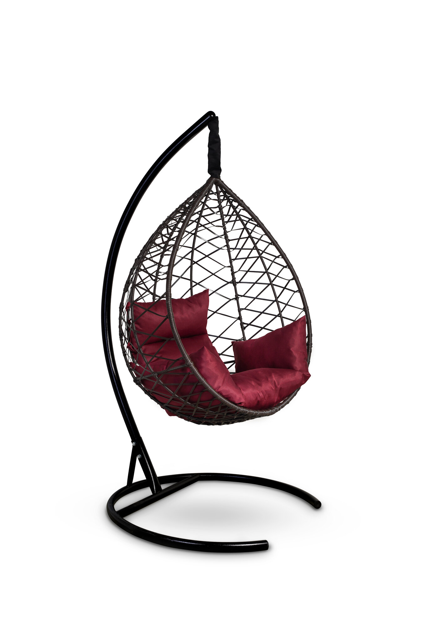 Подвесное кресло-кокон ALICANTE коричневое + каркас + бордовая подушка