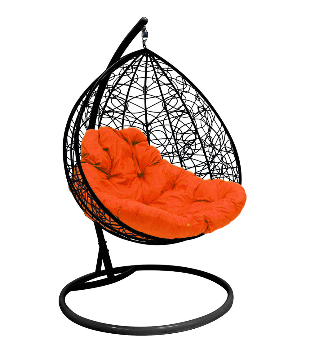 Подвесное кресло quot;Для двоихquot; Ротанг, с оранжевой подушкой Черное