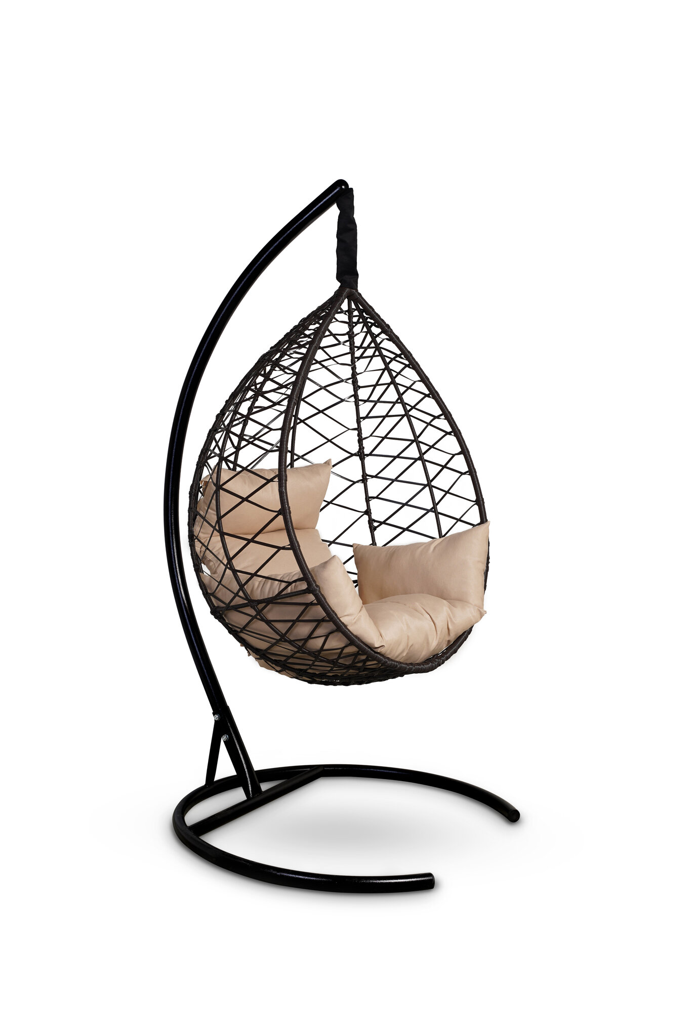 Подвесное кресло-кокон ALICANTE коричневое + каркас + бежевая подушка
