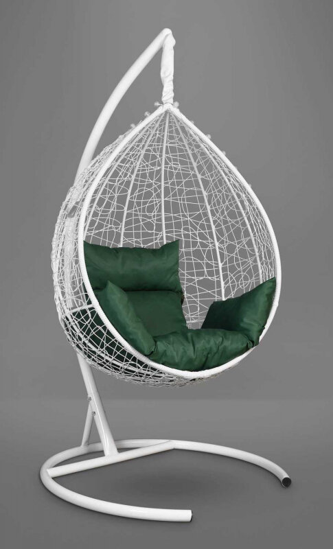 Подвесное кресло LAURA SEVILLA белое + зеленая подушка