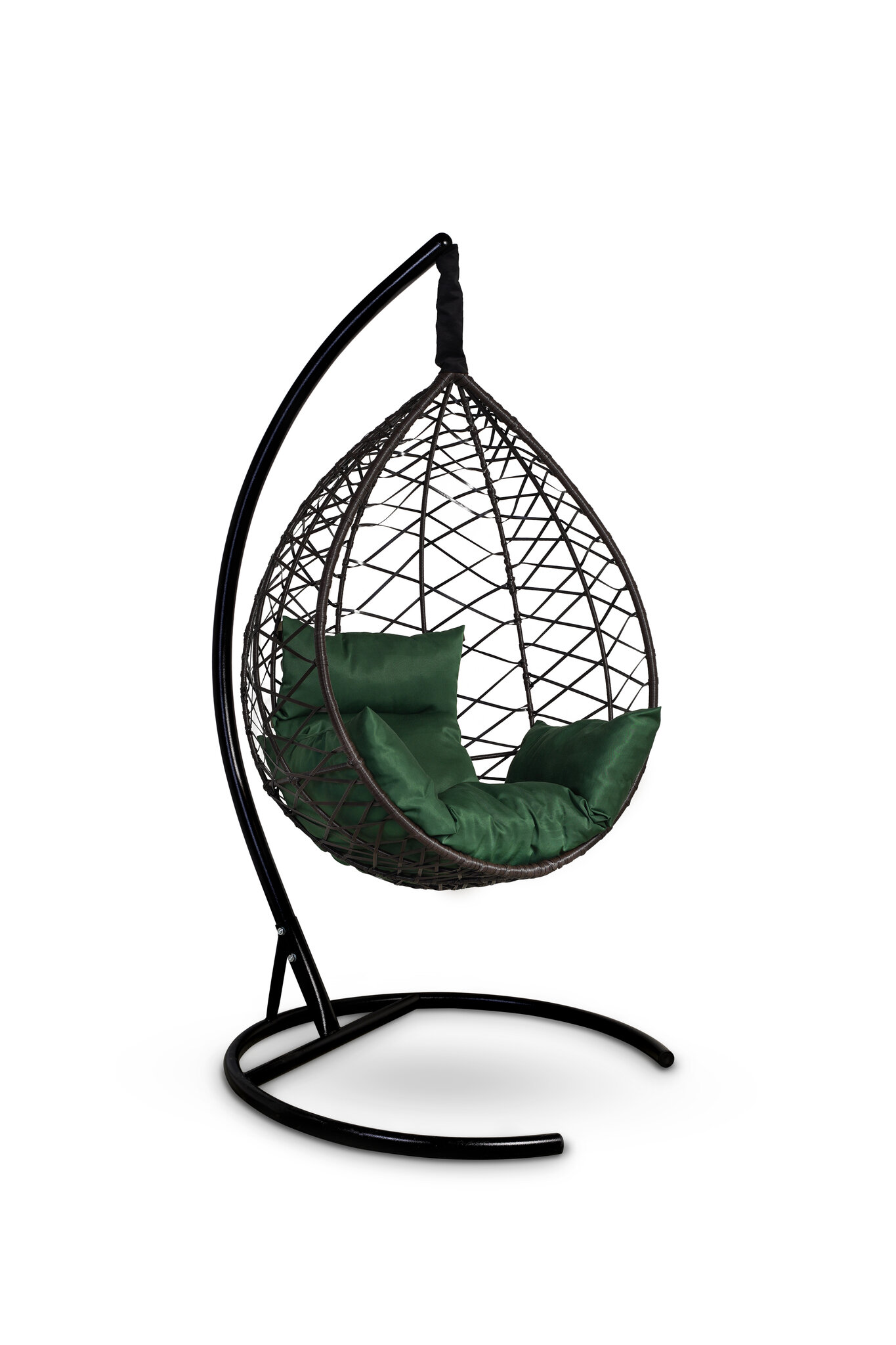 Подвесное кресло-кокон ALICANTE коричневое + каркас + зеленая подушка