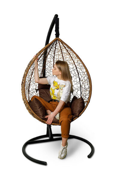 Подвесное кресло-кокон SEVILLA горячий шоколад + каркас + коричневая подушка