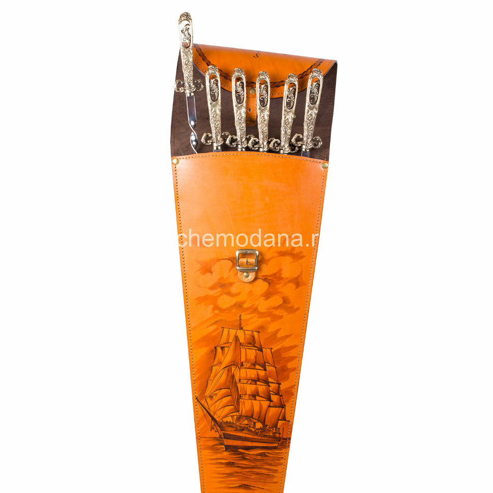 Подарочный набор шампуров 6шт. в колчане из натуральной кожи AKSO 382КК6-МО