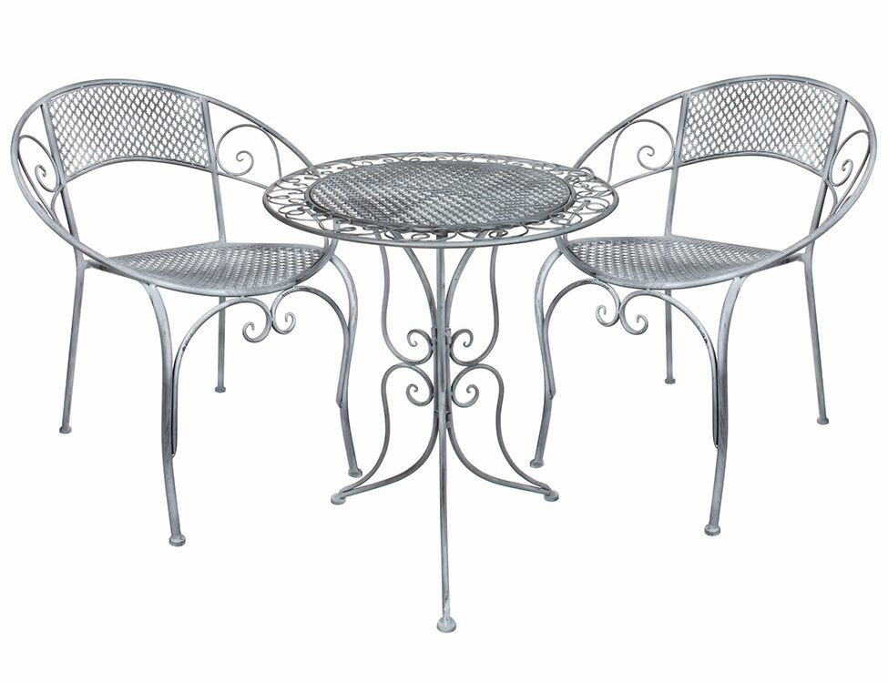 Edelman, Комплект дачной мебели ажурный прованс (2 кресла, стол), металл, серый 1023734