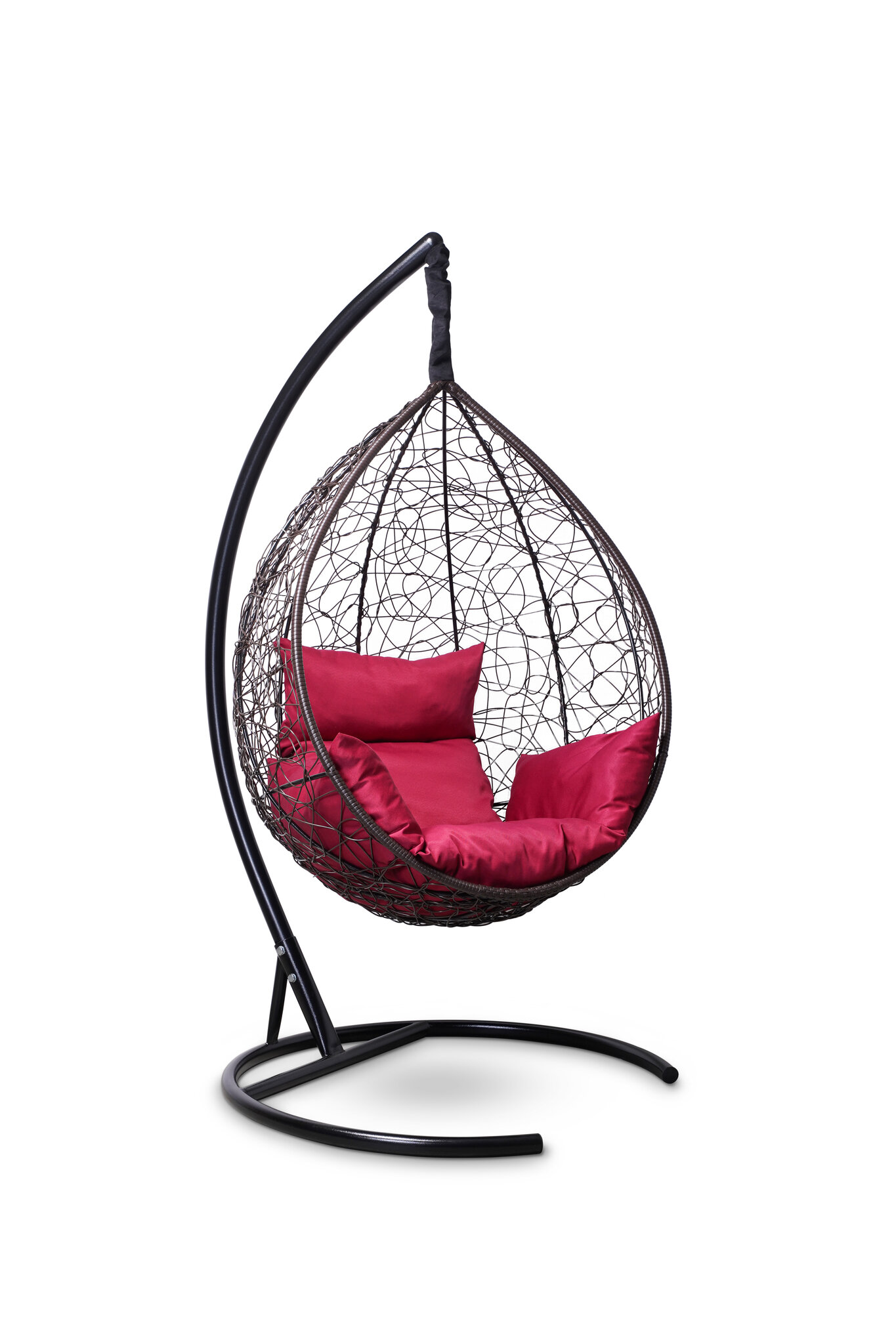 Подвесное кресло-кокон SEVILLA коричневое + каркас + бордовая подушка