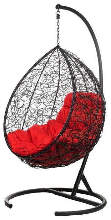 Кресло подвесное Bigarden quot;Tropicaquot;, черное, со стойкой, красная подушка