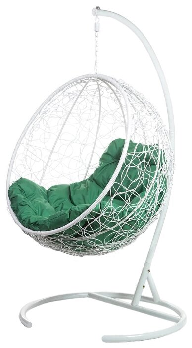 Кресло подвесное Bigarden quot;Kokosquot;, белое, со стойкой, зеленая подушка