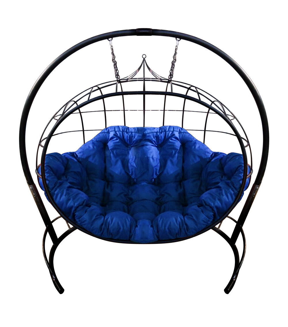 Кресло подвесное quot;Улейquot; с синей подушкой Черное