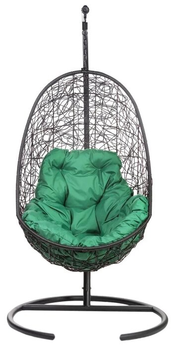 Кресло подвесное Bigarden quot;Easyquot;, черное, со стойкой, зеленая подушка
