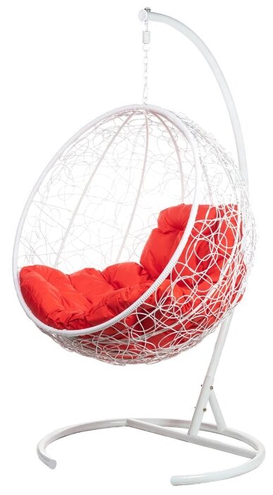 Кресло подвесное Bigarden quot;Kokosquot;, белое, со стойкой, красная подушка