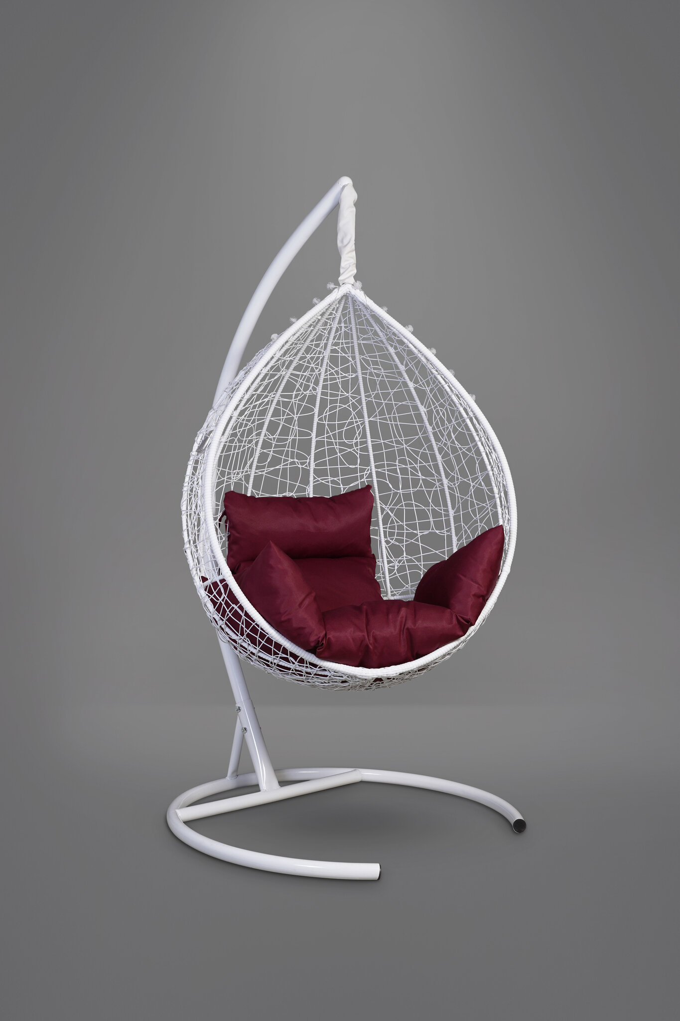 Подвесное кресло-кокон SEVILLA белое + каркас + бордовая подушка