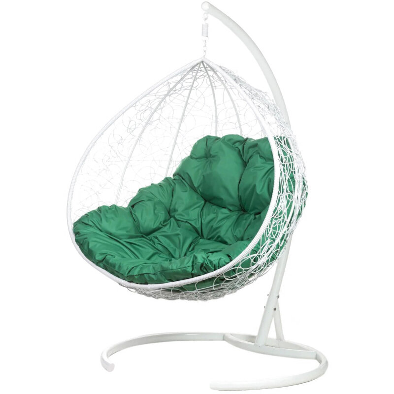 Двойное подвесное кресло BIGARDEN «Gemini promo» white (зеленая подушка)