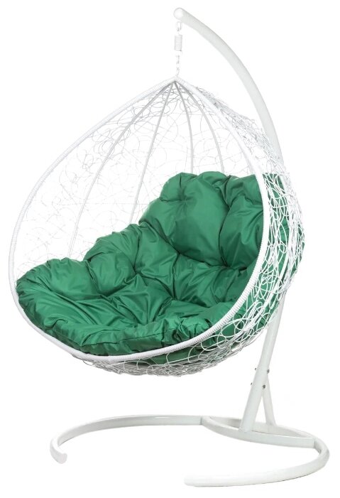 Кресло подвесное Bigarden quot;Gemeni Promoquot;, белое, зеленая подушка
