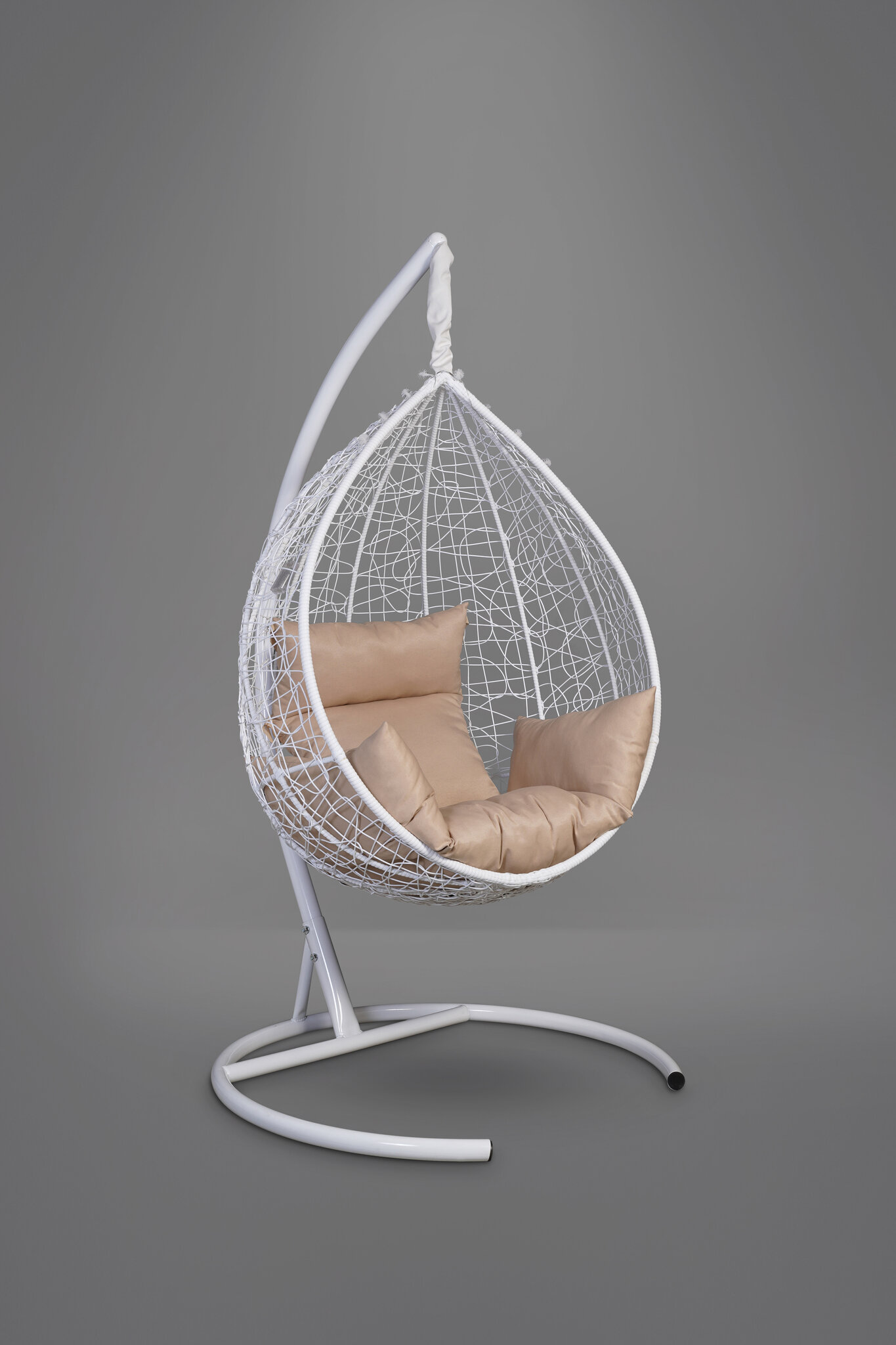 Подвесное кресло-кокон SEVILLA белое + каркас + бежевая подушка