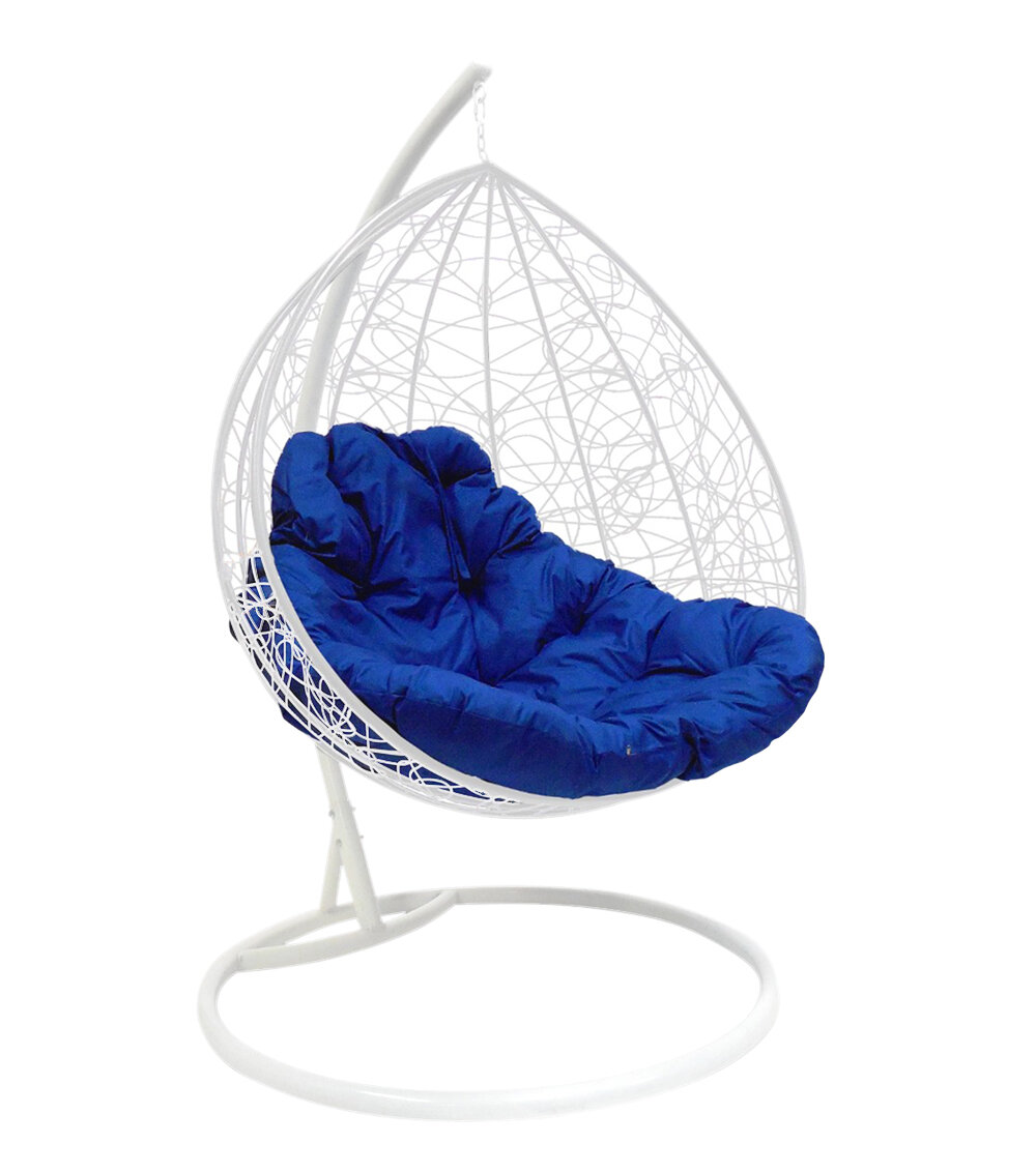 Подвесное кресло quot;Для двоихquot; Ротанг, с синей подушкой Белое