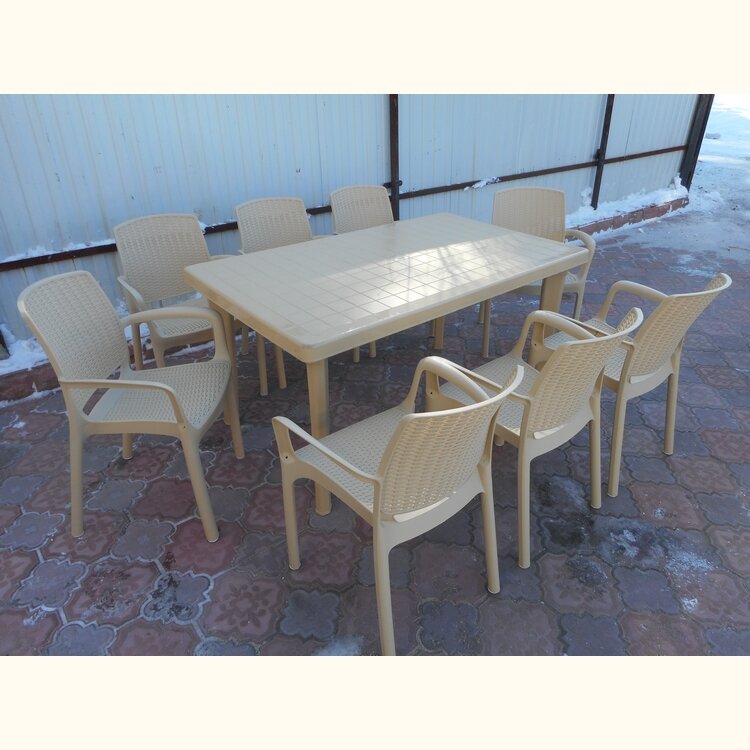 Комплект пластиковой мебели (стол прямоугольный quot;Нирванаquot; 1500х900 бежевый + 8 кресел quot;Невадаquot;)