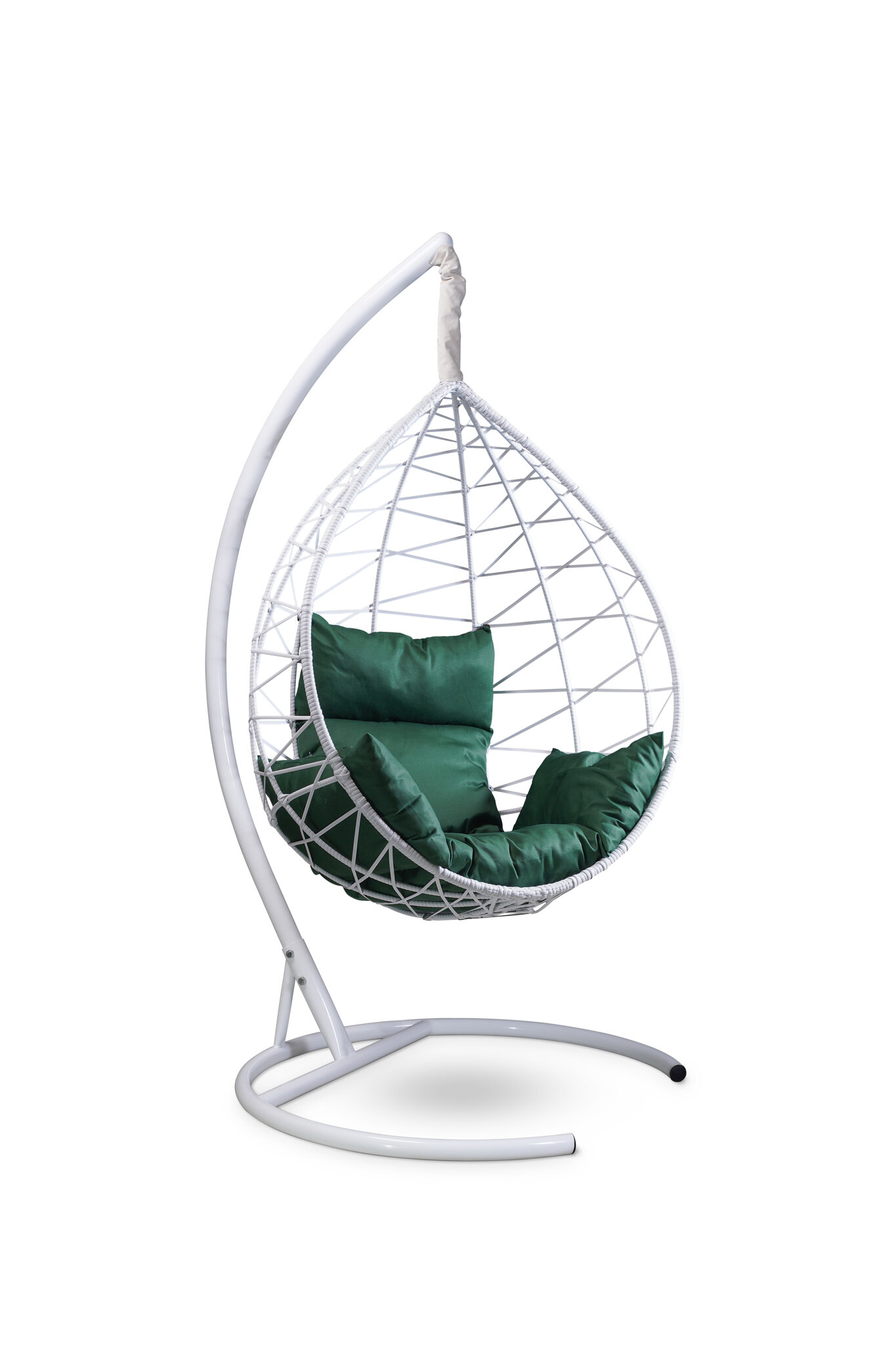 Подвесное кресло-кокон ALICANTE белое + каркас + зеленая подушка