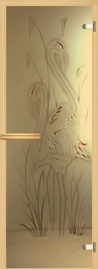 Дверь для бани АКМА АРТ с Фьюзингом фламинго 7х19 (8 мм, коробка липа)