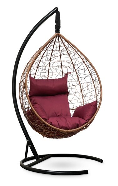 Подвесное кресло-кокон SEVILLA горячий шоколад, бордовая подушка (Laura Outdoor)