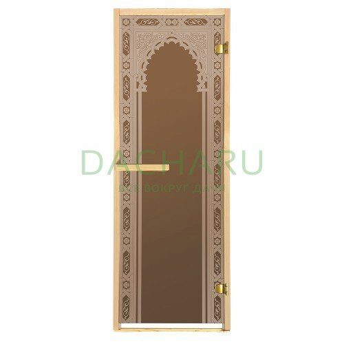 Дверь из стекла «Восточная арка»1,9х0,7 м бронза 6мм, коробка из хвойных пород, 2 петли, в гофрокоробе, правое открывание Банные Штучки