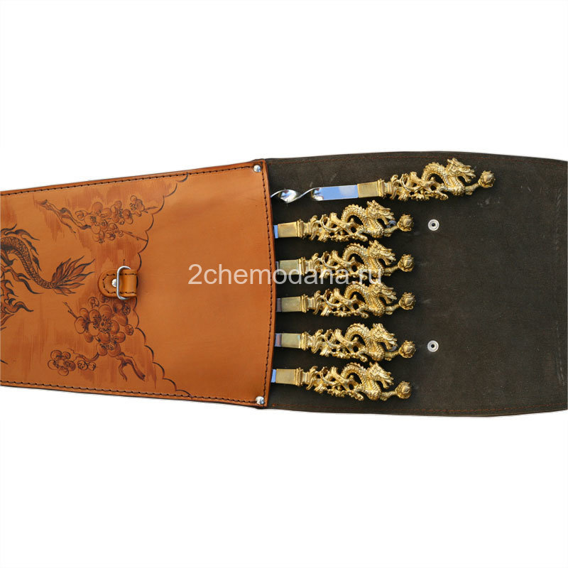 Подарочный набор шампуров (драконы) 6шт. в колчане из натуральной кожи AKSO 373ДР6